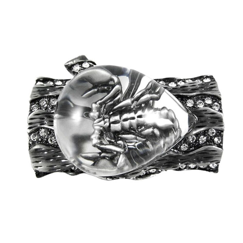 Rhinestone Accented Scorpion On Log Brooch Pin